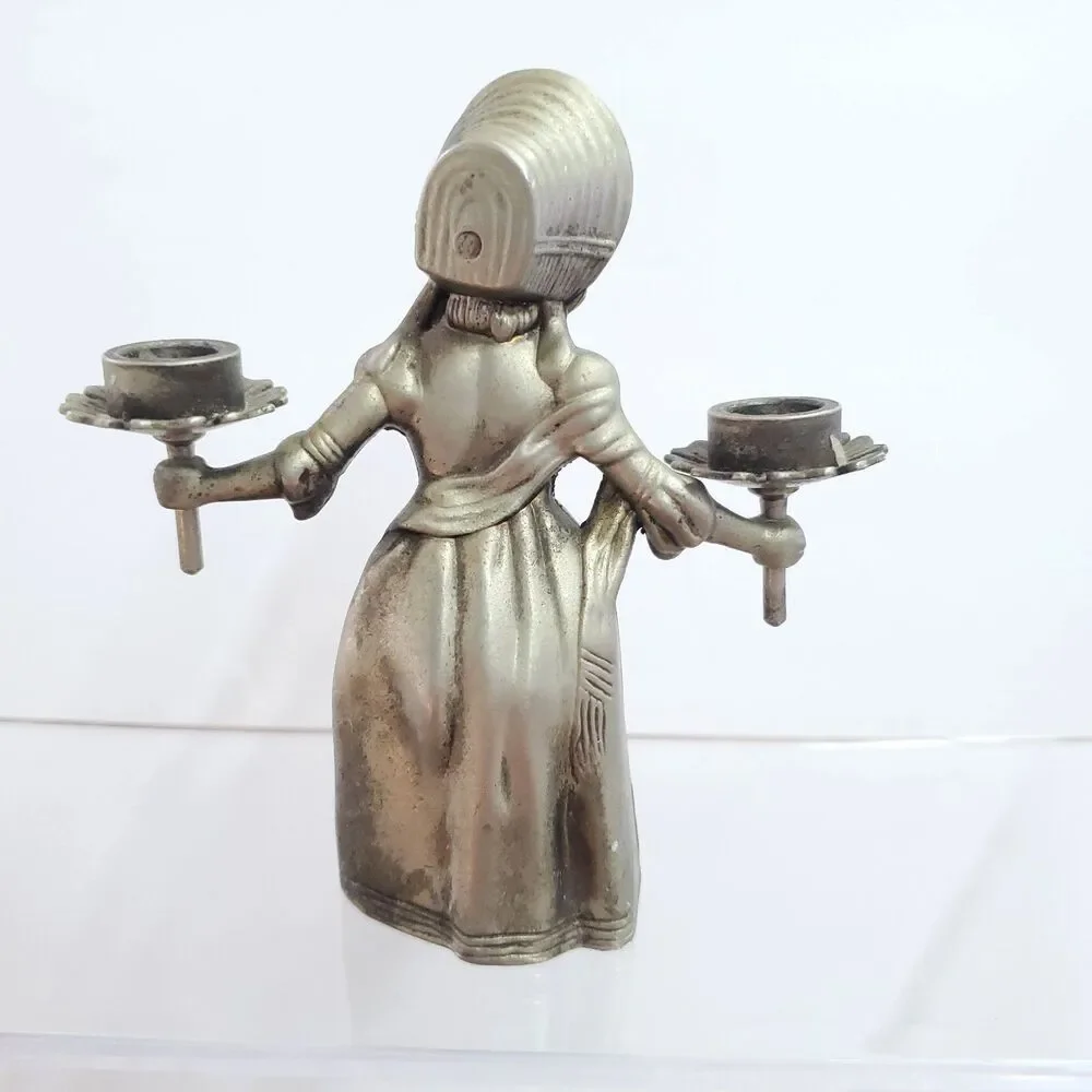 Vintage Hans Christian Andersen Little Match Girl Pewter Candle Holder Snuffer
